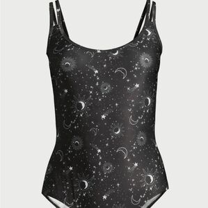 Juniors Size S (3-5) No Boundaries one piece bathing suit Celestial Themed black